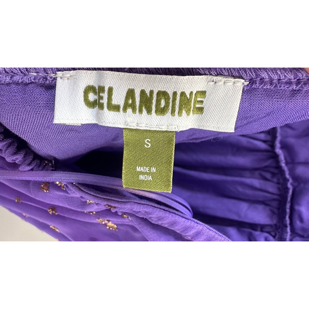 *Flaw NWT Anthropologie Celandine Beach Disco Plunging Maxi Dress Purple Gold S - Picture 5 of 16